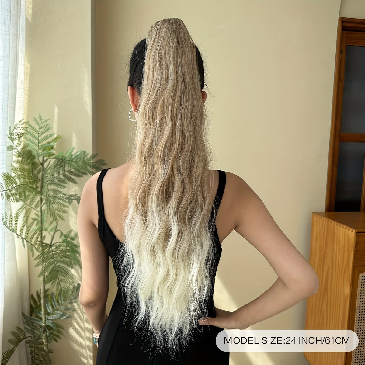 YUSULAXI Women's 24-Inch Long Wavy Drawstring Ponytail Extension made of synthetic high temperature fiber for daily use.