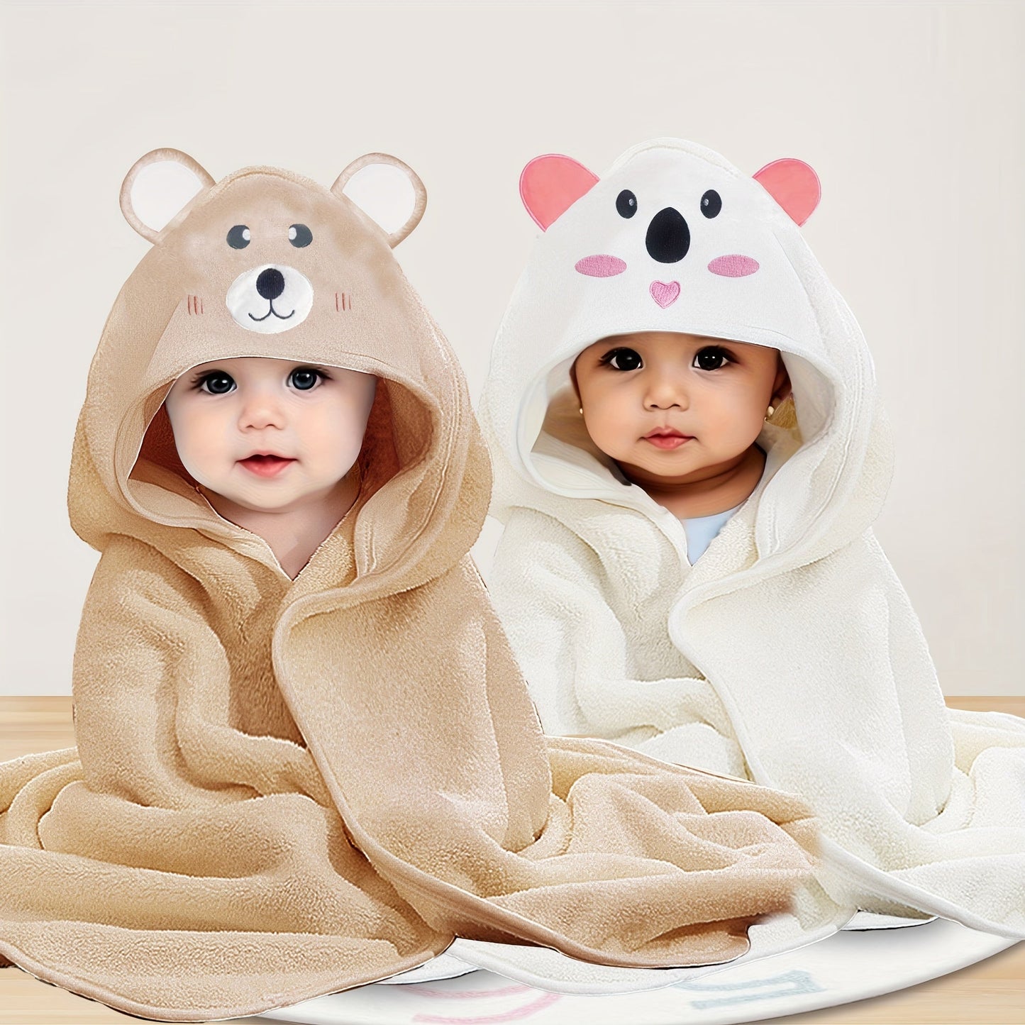 Set of 2 Ultra-Soft Microfiber Hooded Bath Towels for Kids - Adorable Cartoon Animal Print, Great Present for Children 0-8 Years Old, Suitable for Year-Round Use, Perfect for Holidays like Christmas and Halloween