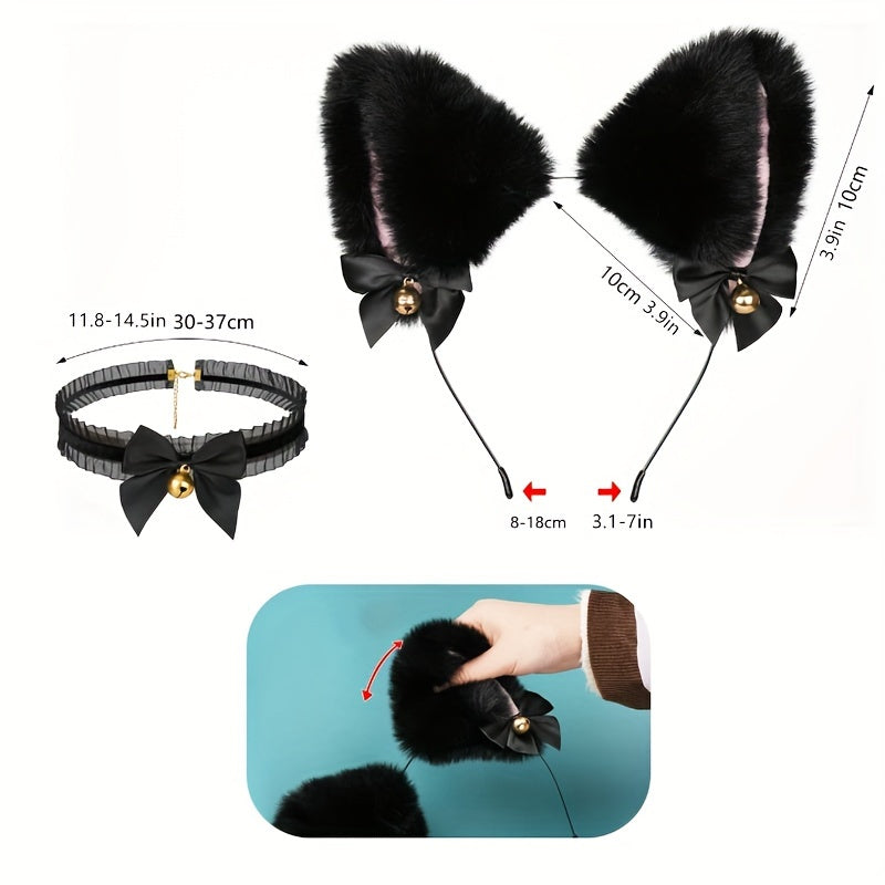 Top Pick: DRADO Black Cat Ear Hoop, Meat Ball Glove, and Tail Neck Chain with Bell - Complete 4-piece Halloween Crossdressing Accessories Set