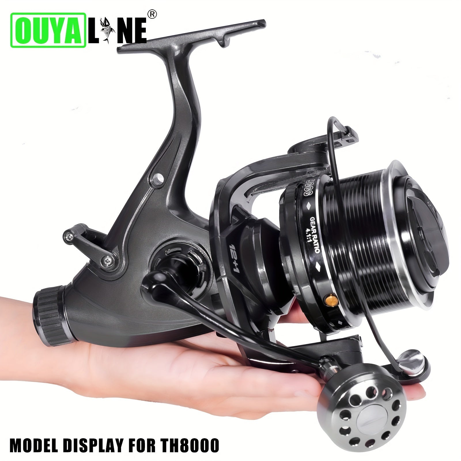 OUYALINE 1pc Spinning Fishing Reel with 10-25kg Strong Double Drag, 7+1BB, Carp Fishing Tackle.