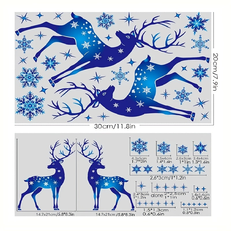 Get into the holiday spirit with 30 pieces of Blue Reindeer and Snowflakes Static Cling Window Decals. These non-adhesive plastic decorations are perfect for Christmas, Thanksgiving, and New Year. Add a festive touch to your home decor without using