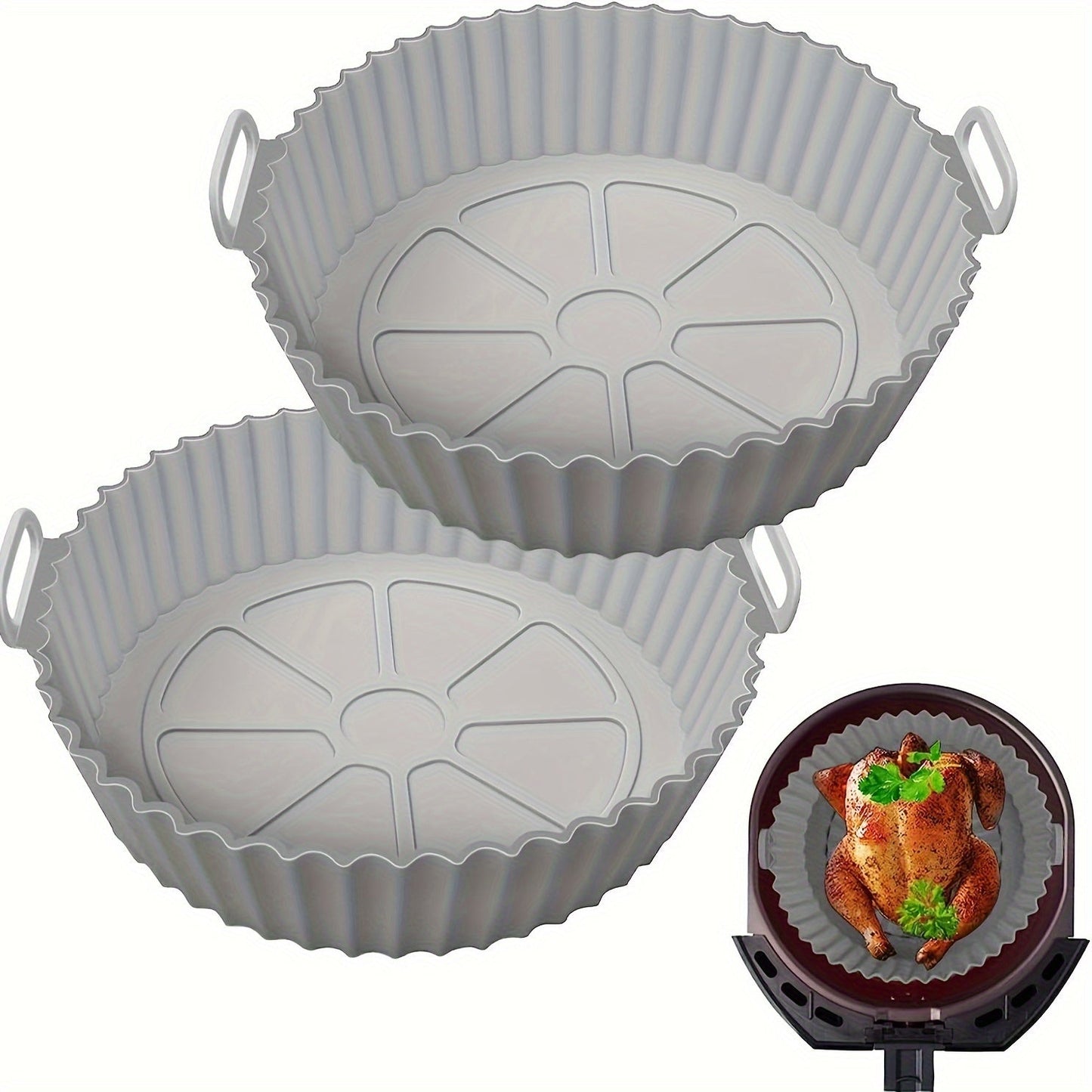 Two Premium Silicone Air Fryer Liners - 20.32cm Round, Easy to Clean & Dishwasher Safe, High-Heat Resistant Baking Mats for Healthy Cooking