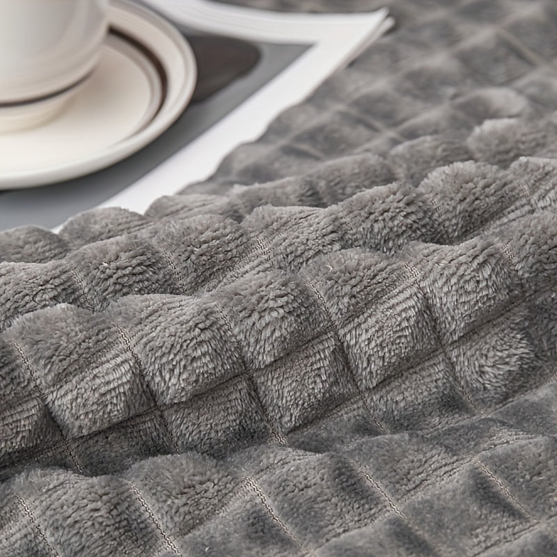 Soft and comfortable waffle plush blanket, made of milk velvet, perfect for use in the bedroom, sofa, office, car, camping, and travel. This multifunctional blanket comes in white, gray, green, brown, and silvery gray solid colors and checkered pattern.