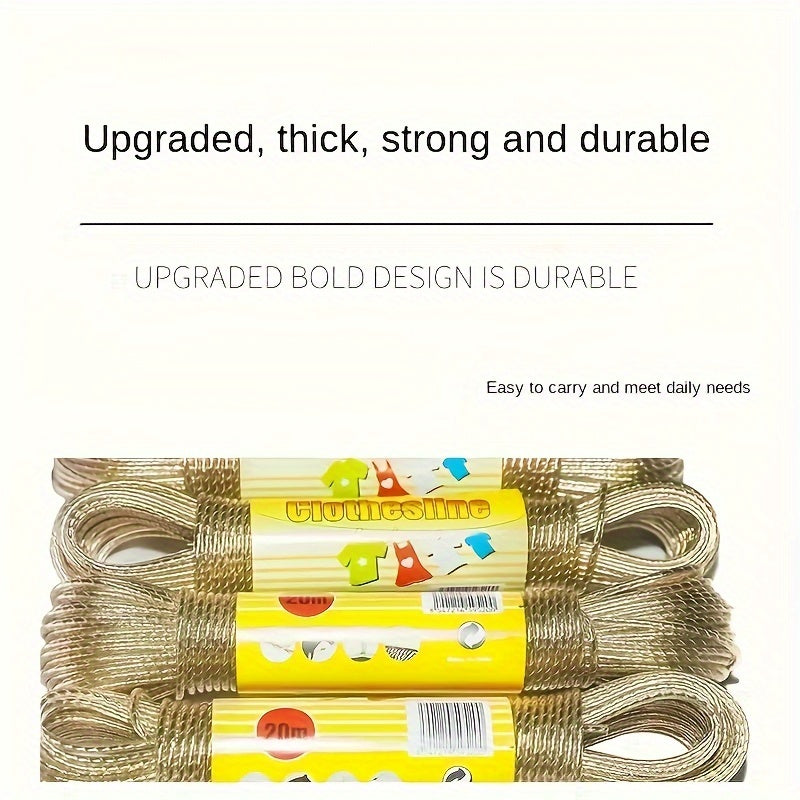 Durable 20m PVC Plastic Steel Wire Outdoor Clothes Drying Rope - Perfect for Sun Protection and Waterproof Drying of Clothes, Bed Sheets, and Quilt Covers Outdoors