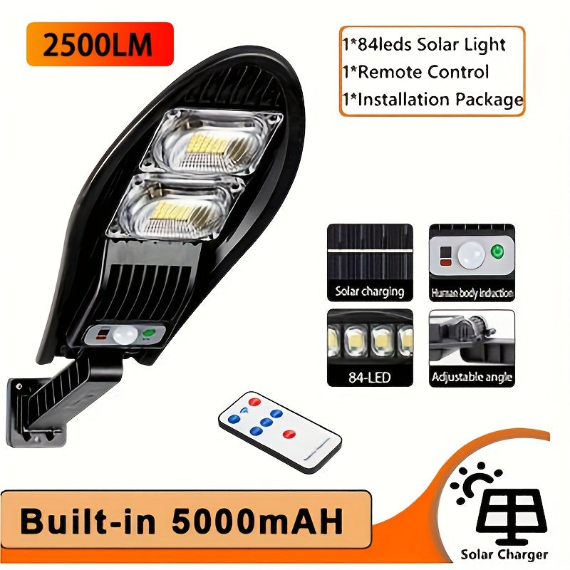 1pc upgraded solar street lamp with 168 LED lights, adjustable angle for outdoor garden walls.