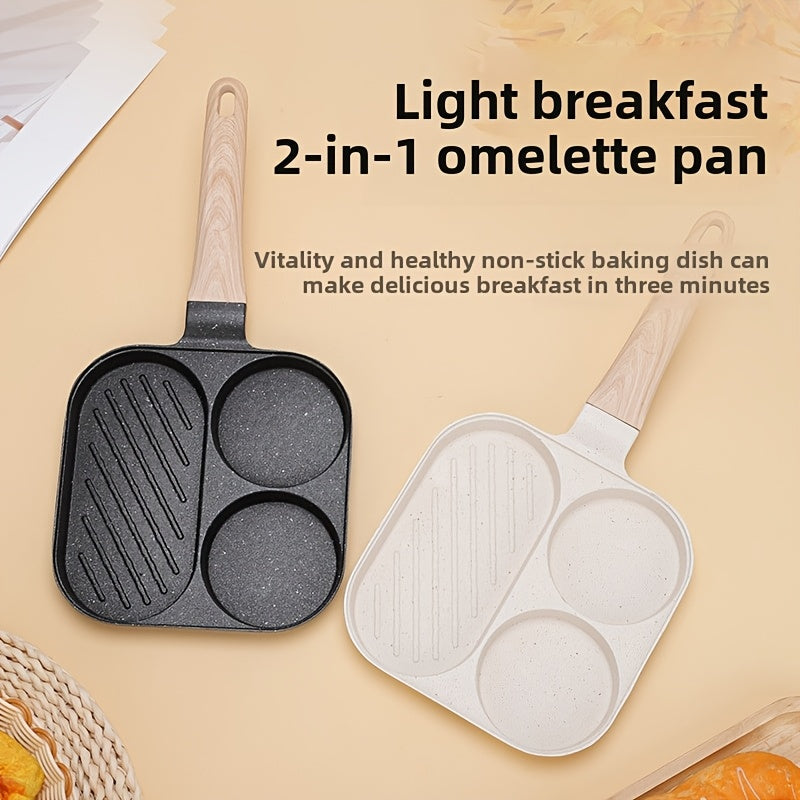 One-piece 3-in-1 Aluminum Breakfast Skillet - Made with BPA-Free Non-Stick Stoneware, This Frying Pan Comes with Multiple Components for Versatile Cooking of Eggs, Steak, and More - No Electricity Required