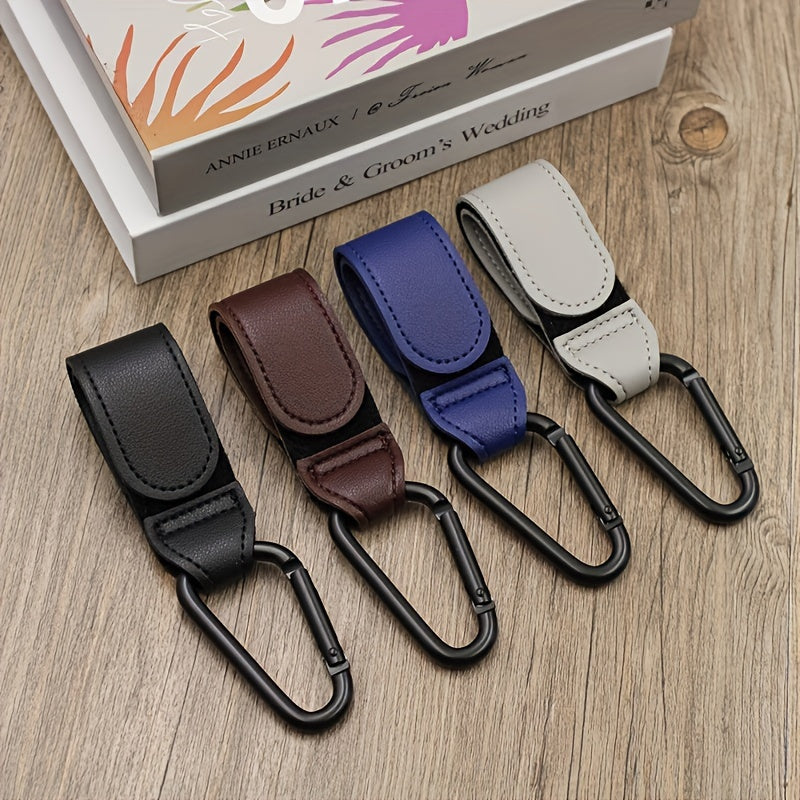 Set of 2 PU Faux Leather Stroller Hooks designed for Hanging Grocery Bags, offering versatility and convenience for stroller use.