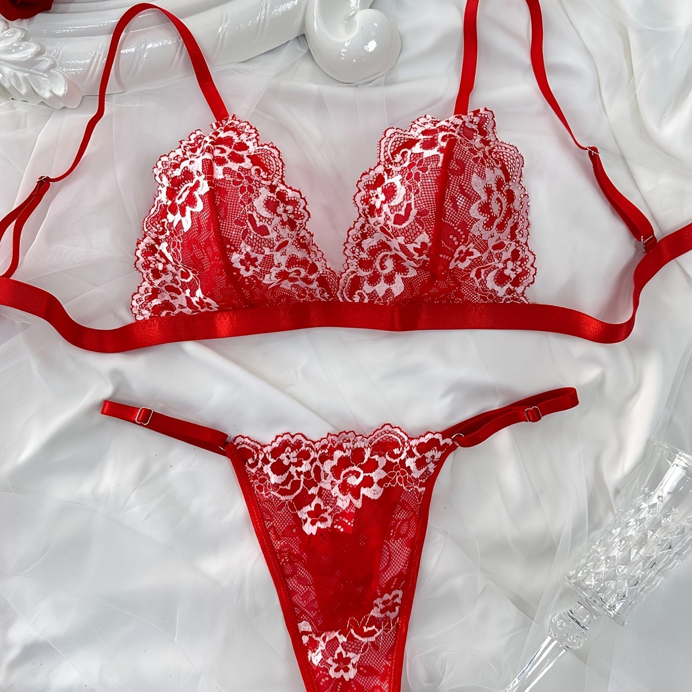 Valentine's Day Sexy Floral Lace Lingerie - Triangle Cup + Sexy Panties Set