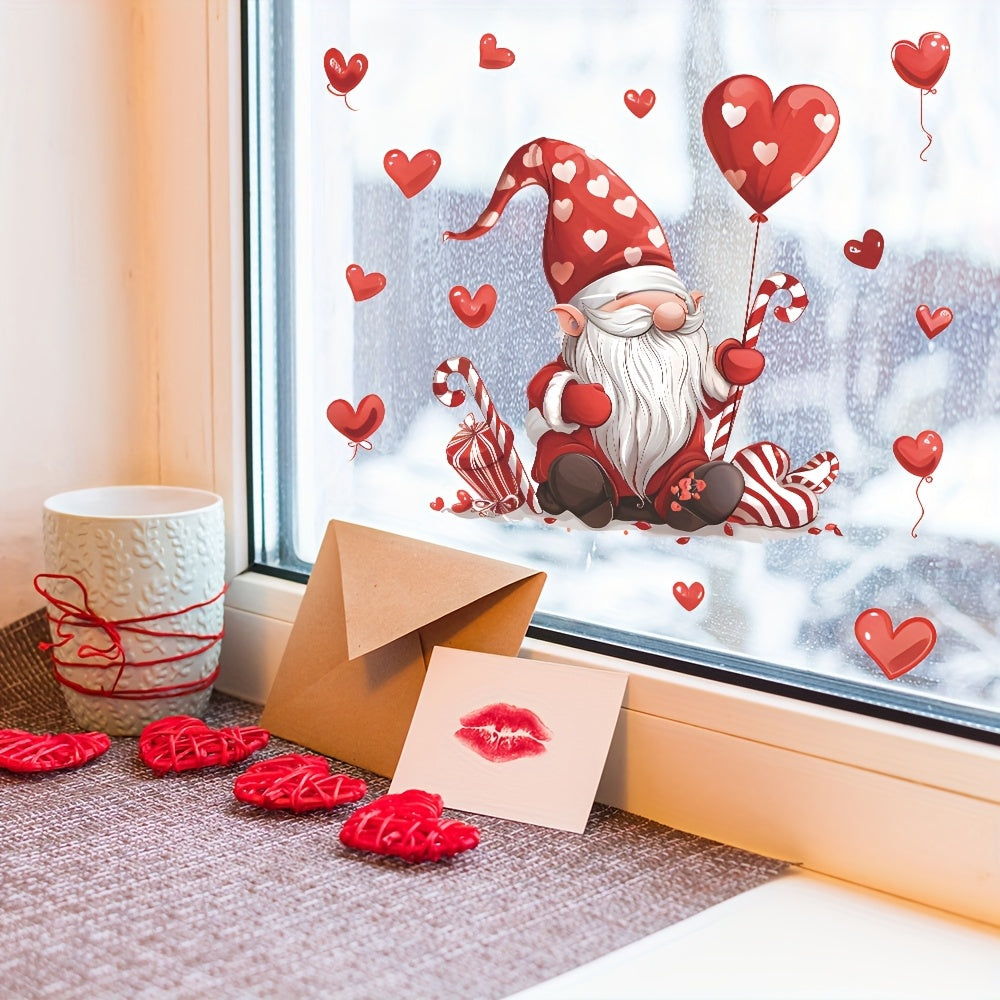 Valentine's Day Gnome and Heart Window Clings in Pink and Red - Self-Adhesive Decals for Home and Kitchen Decor, Ideal for Anniversaries, Weddings, and Valentine's Day - Farmhouse Truck, Holiday Wall Stickers and Decorations