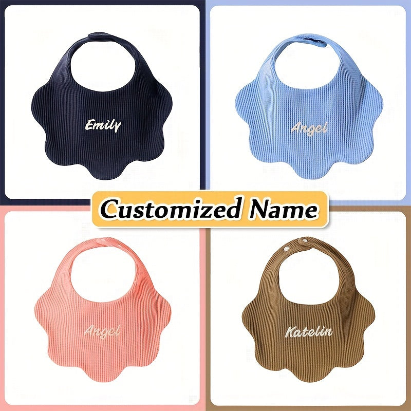 3 Packs of Pure Cotton Baby Bibs with Customized Name, Soft and Breathable, Highly Absorbent, Adjustable Snaps, Ideal Birth or Holiday Gift