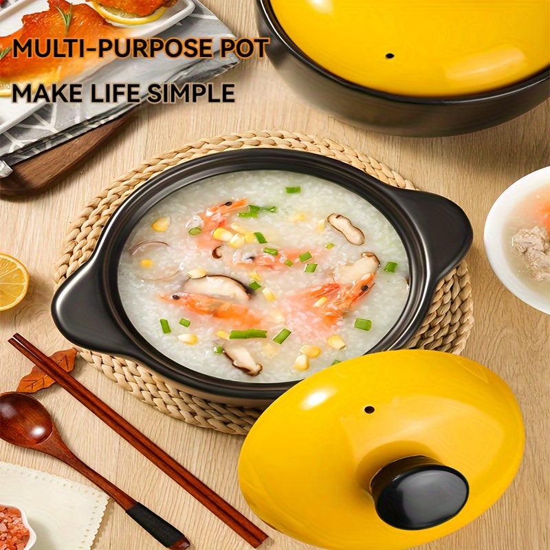 1 Piece Ceramic Round Pot with Lid - Safe for Dishwasher, Long-lasting, Multipurpose Cooking Pot for Soups, Stews, and Various Dishes