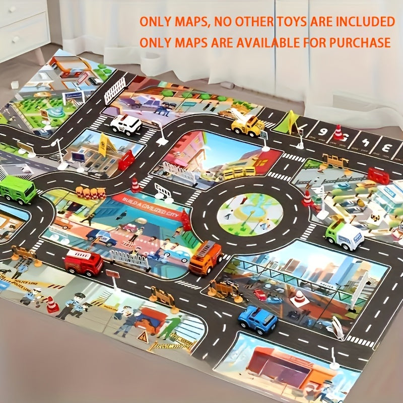 Urban civilisation play mat for kids 3+ with garage scene map, traffic route theme. Water-resistant and ideal for festive gifts.