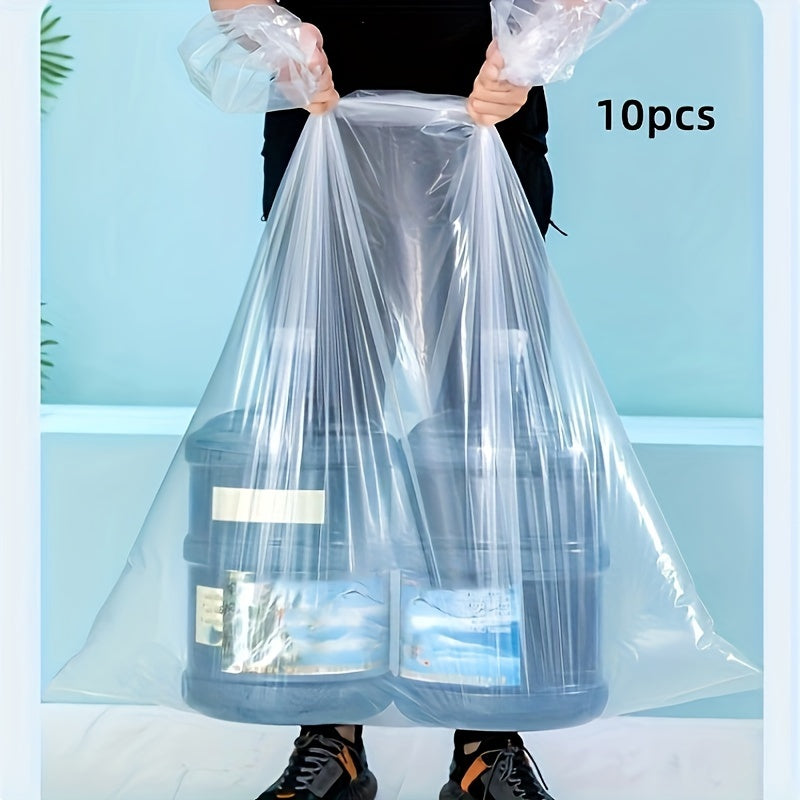 This pack includes 10 large transparent storage bags that are dustproof, waterproof, and moisture-proof. They are perfect for packing clothes, moving, storing luggage, blankets, chairs, bicycles, and large plush toys. Each bag measures 80.01cm x 114.3cm.