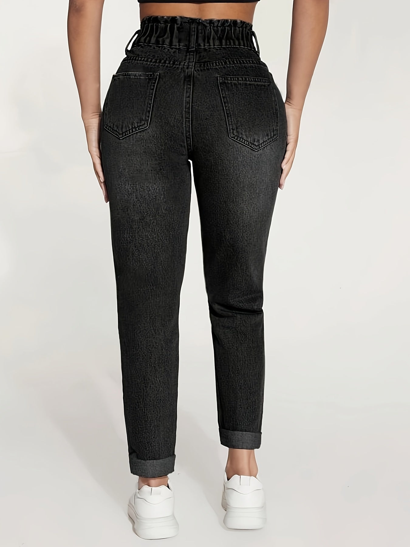 Stretch denim jeans for women with elastic waistband, butt lifting, comfort fit, and machine washable.