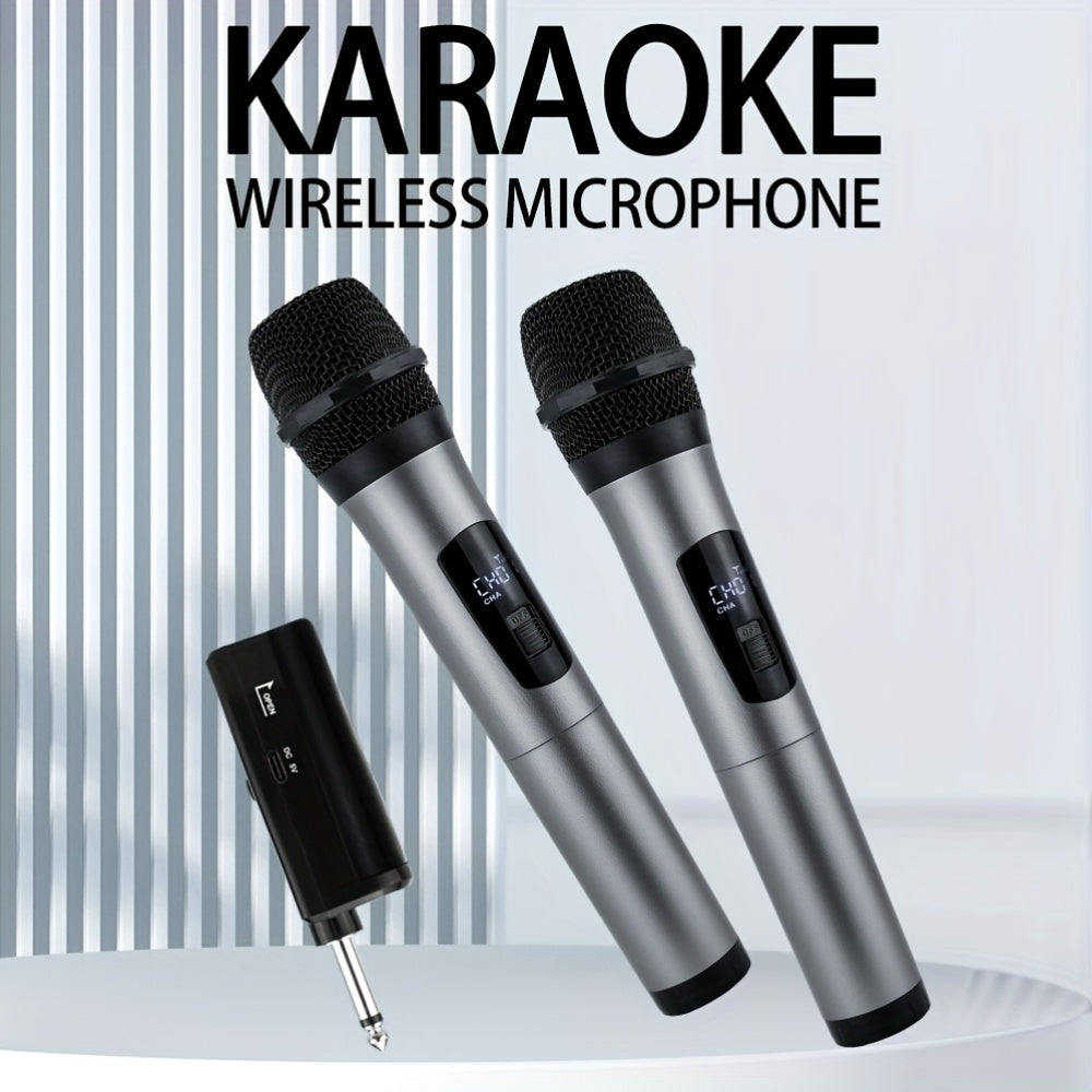 Heikuding Wireless Karaoke Microphone with USB rechargeable lithium battery, 6.35mm jack, one-way polar pattern, small diaphragm, clip and stand features for versatile use.