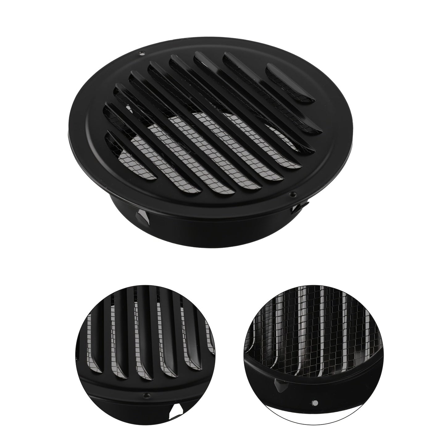 Sleek Black Stainless Steel Vent Grille - Wall-Mounted for Efficient Outdoor Drainage in Kitchens & More, Available in Various Sizes (70/80/100/150/200mm Round)