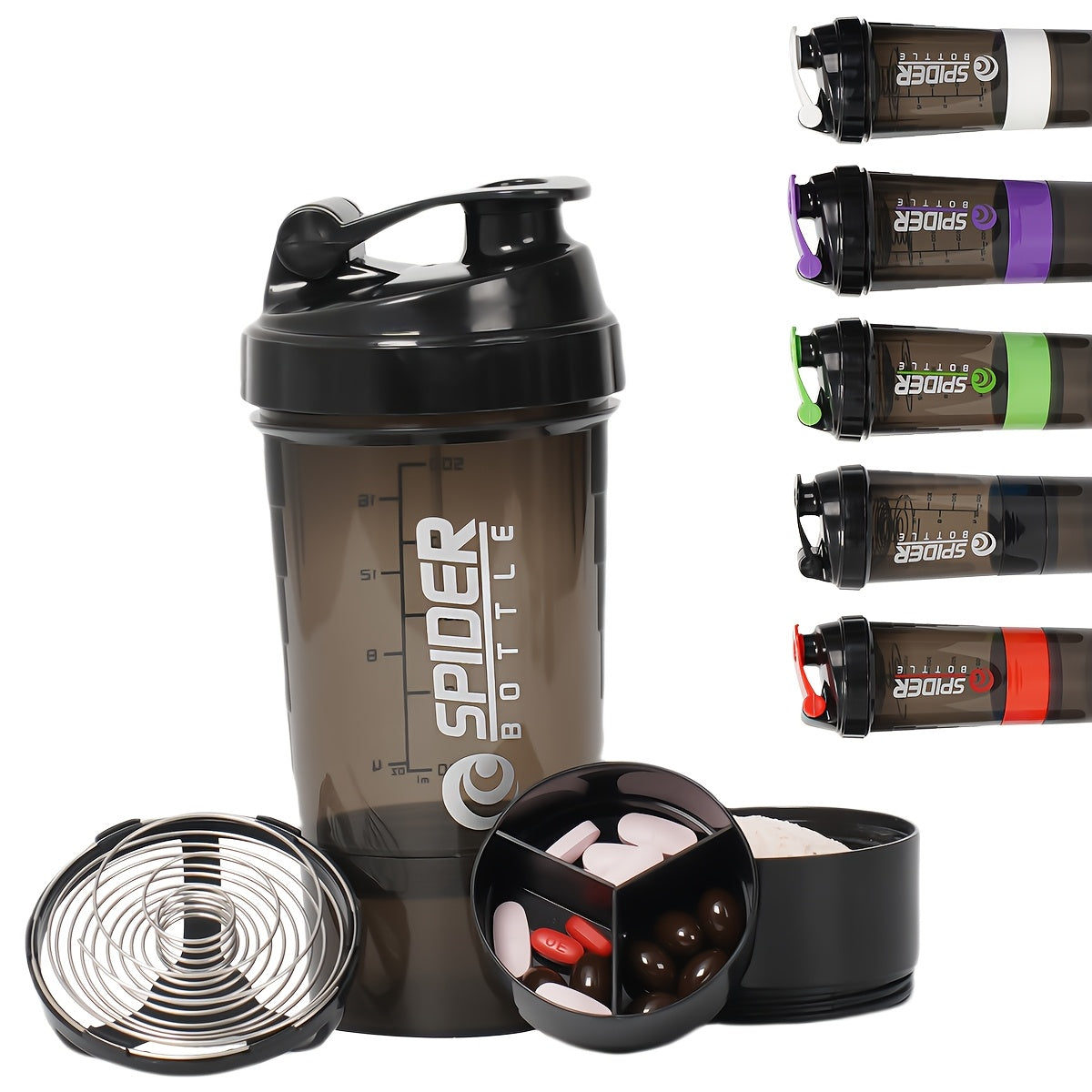 A 500ml protein shaker bottle with layered storage, portable, leak-proof design, and mixing ball. Perfect for gym workouts, weightlifting, and outdoor activities. Ideal for giving as holiday gifts to friends.