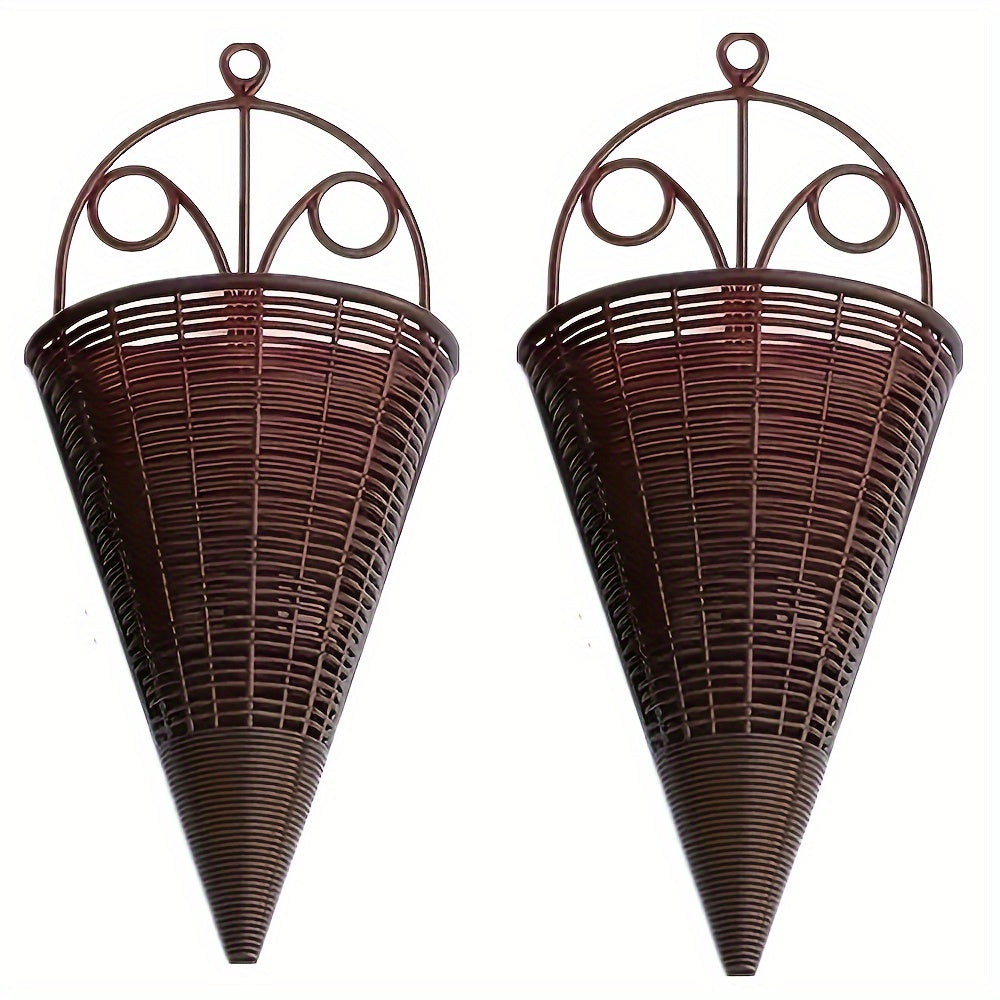 Set of 2/4 creative simulation hanging vase flower baskets, triangle wall art rattan woven flower device, indoor decoration flower pot holder.