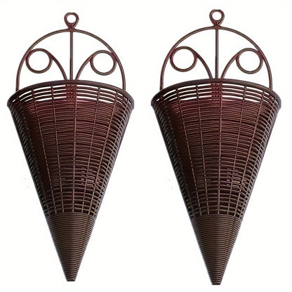 Set of 2/4 creative simulation hanging vase flower baskets, triangle wall art rattan woven flower device, indoor decoration flower pot holder.