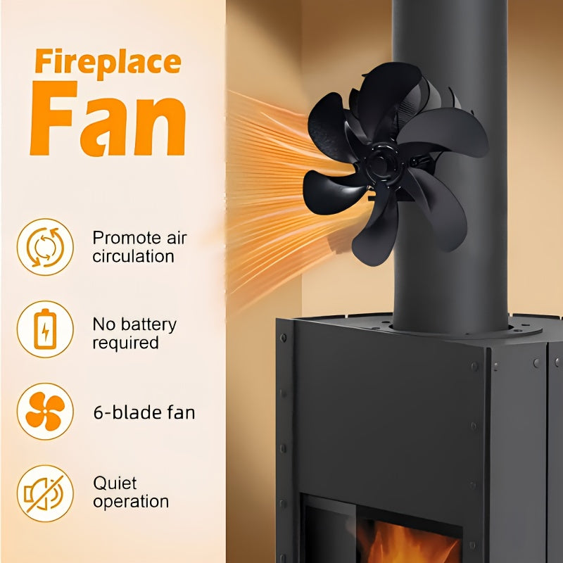 Efficient Heating and Cooling with our High-Quality 6-Blade Heat Powered Wood Stove Fan - Non-Electric, featuring a High-Speed Drum Design.