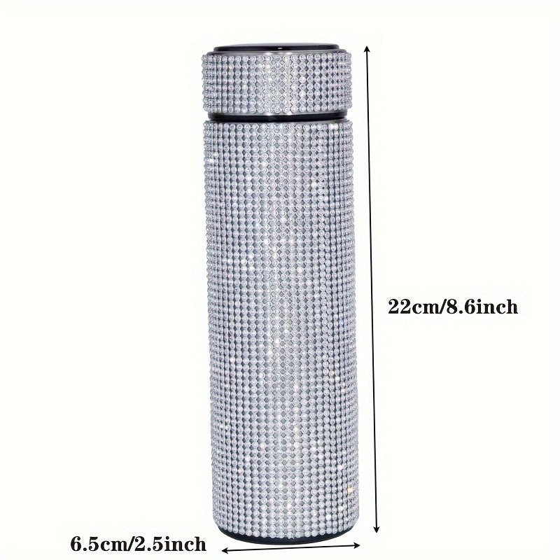 1pc Sparkling Studded Vacuum Flask, 16oz Stainless Steel Insulated Water Bottle for Hot and Cold Beverages, Travel Thermal Cup, Summer and Winter Drinkware Gift.