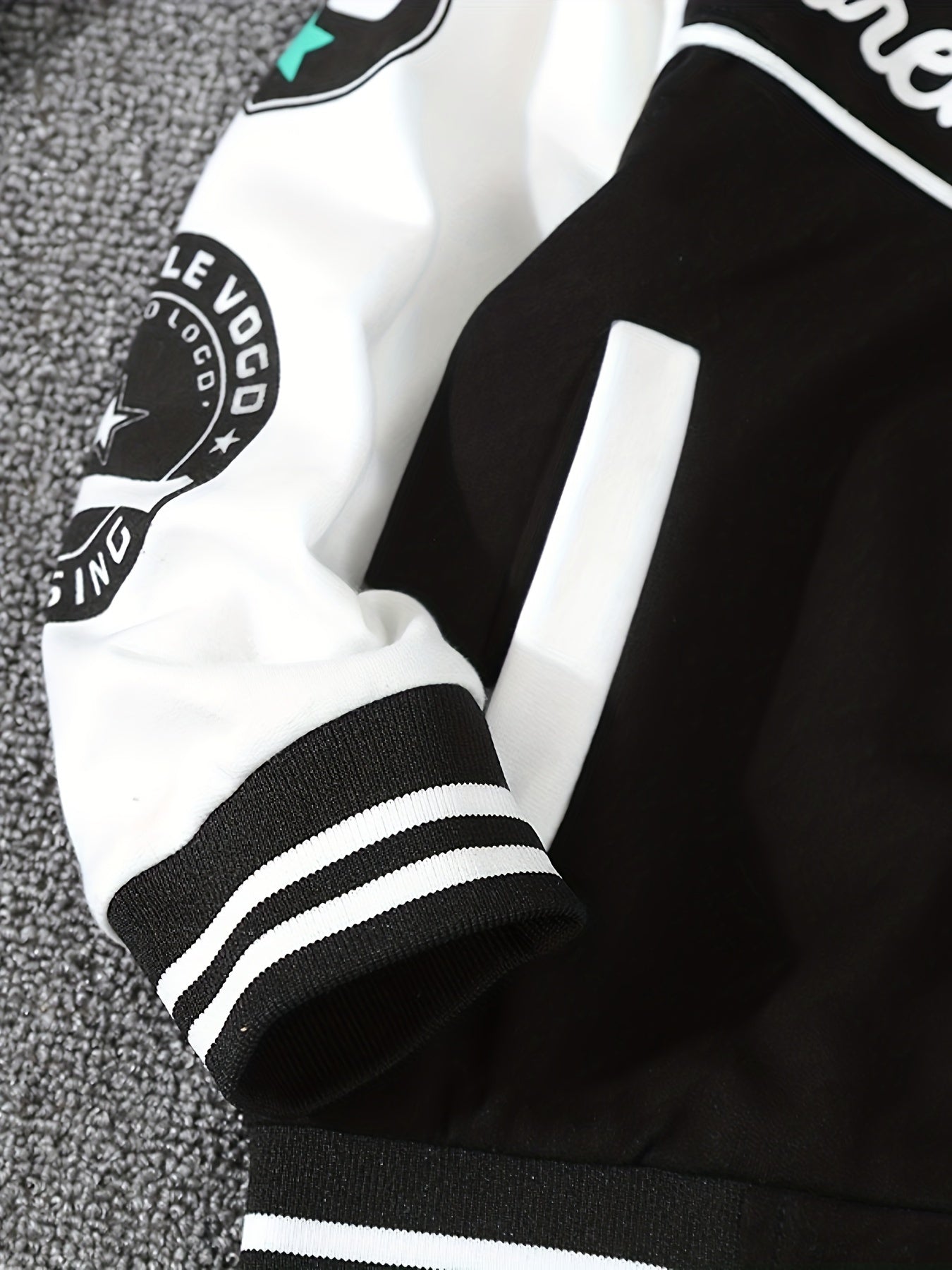 Boys Long Sleeve Varsity Baseball Jacket with Letter Graphic and Color Block Design, Drop Shoulder Style, No Hoodie