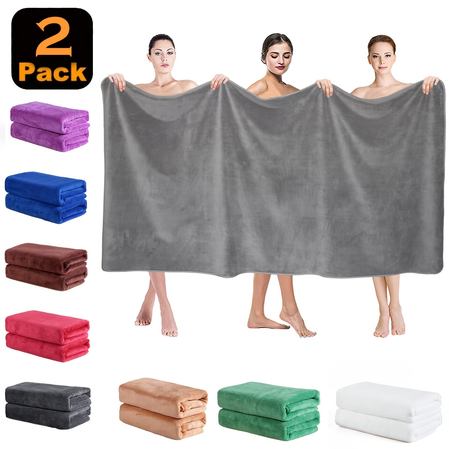 2 Ultra-Soft Microfiber Bath Towels - 76.2cm x 177.8cm, Super Absorbent & Quick Dry, Fade-Resistant for Sports, Travel, Yoga