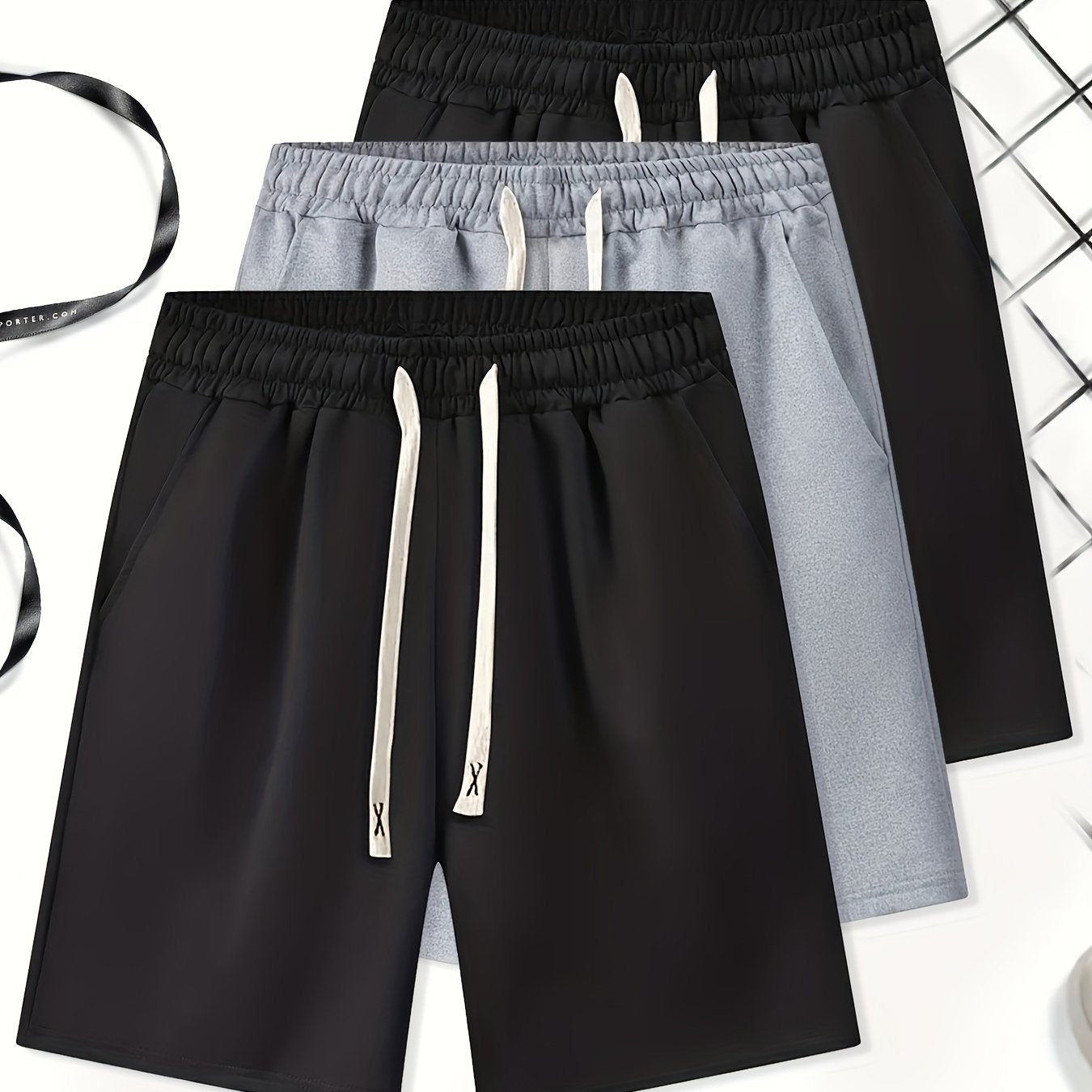 Solid 3-piece shorts for plus size men, perfect for summer outdoor sports.