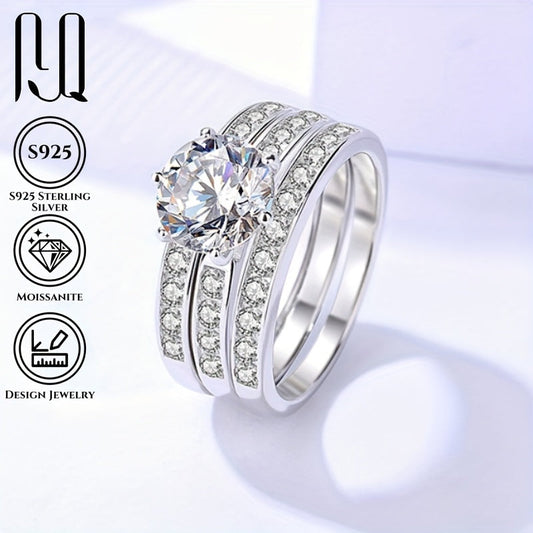 Luxurious 2ct Moissanite Stackable Rings Set in Elegant 925 Sterling Silver, 18K Golden Plated - Exquisite Synthetic Eternity Band for Women - Perfect for Engagement, Wedding, or Valentine's Day - VVS, D Color Certified