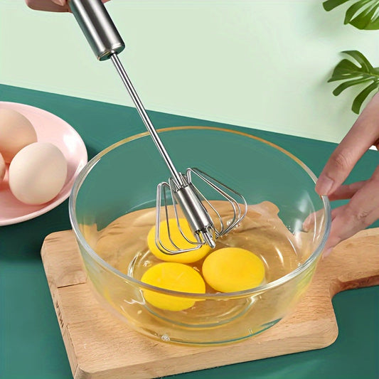 Get this durable Stainless Steel Hand Mixer and Skimmer Spoon Set for all your kitchen needs - perfect for blending eggs, baking ingredients, and preparing sauces. The set also includes a Wooden Handle Fine Mesh Strainer for sifting food, separating oil