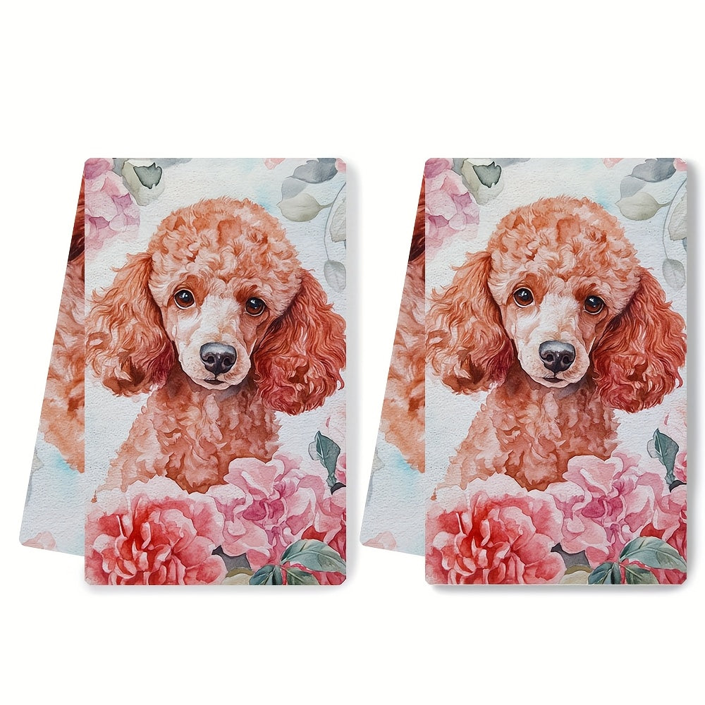 Valentine's Day Poodle Kitchen Towels Set of 2 - Super Absorbent Polyester Knit Fabric, Machine Washable, Contemporary Coastal Style, Measures 40.64x60.96 cm - Item Number 2KYSYS1217618, Dish Towels