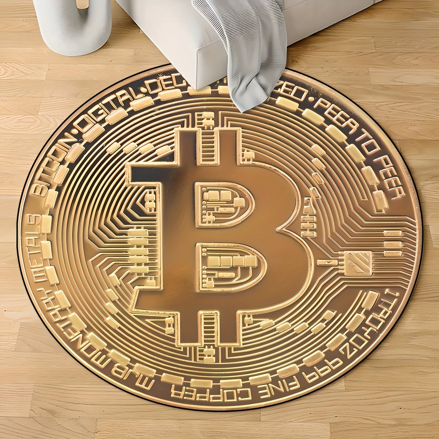 Get yourself the 1pc Bitcoin Pattern Round Rug for a touch of luck and wealth in your home decor! This decorative rug is perfect for your bedroom or living room, and is ideal for holiday parties. It is stain resistant and dustproof, making it easy to