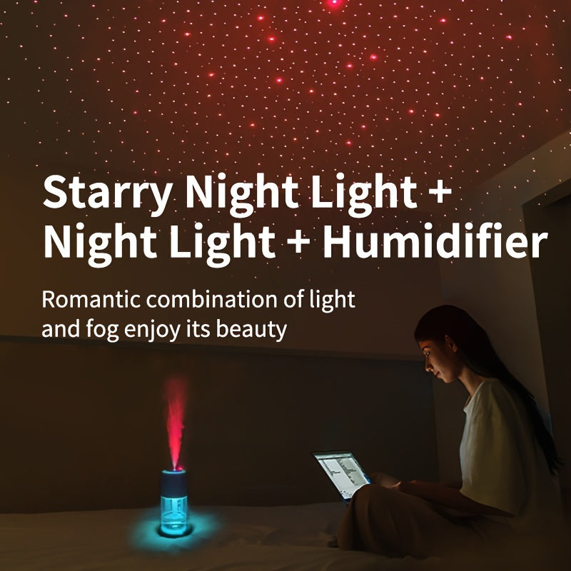 280mL Ultrasonic Humidifier with Starry Night Light Projector, USB Powered Aromatherapy Diffuser, Colorful Ambient Lighting, Portable for Home, Office, Vehicle. Battery not included.