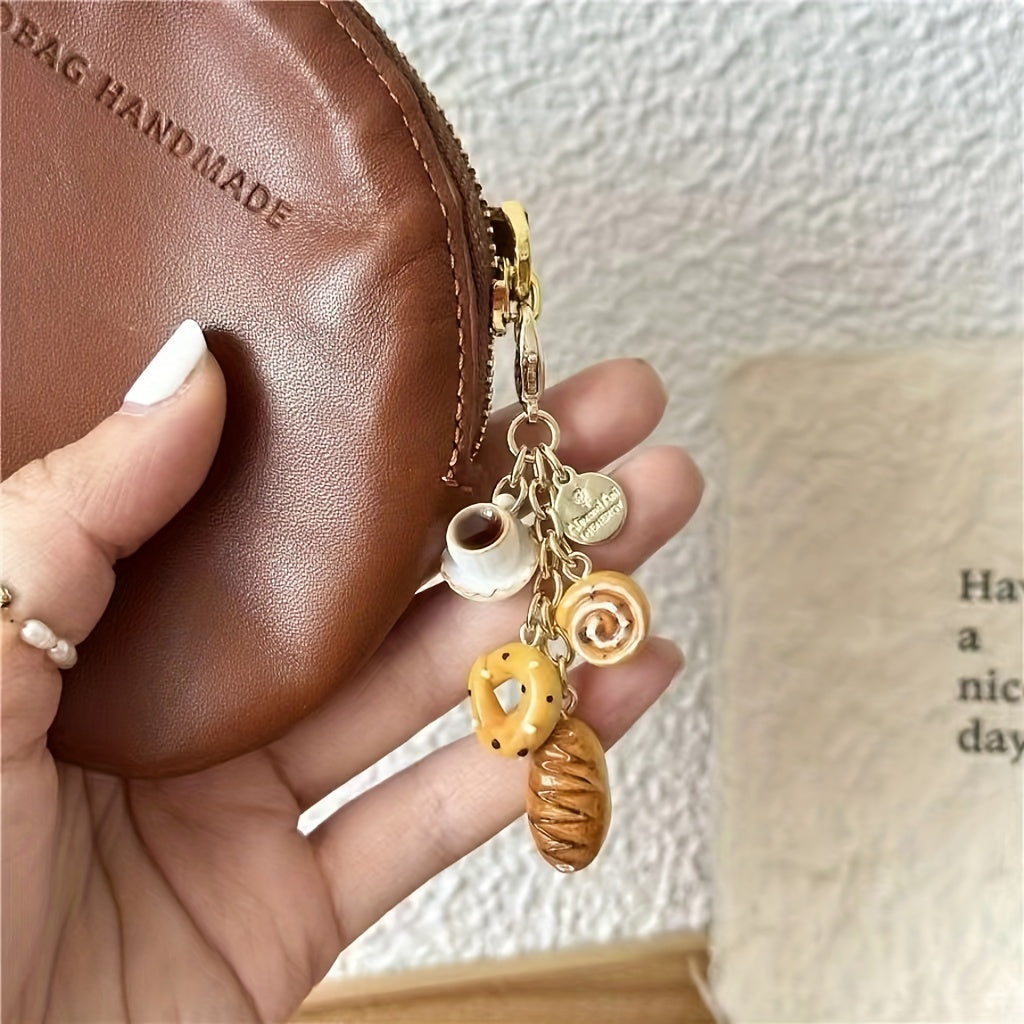 Adorable Cartoon Croissant Keychain - Resin Bread Coin Purse Charm with Ring Clasp for Women and Girls, Great Christmas Gift Option