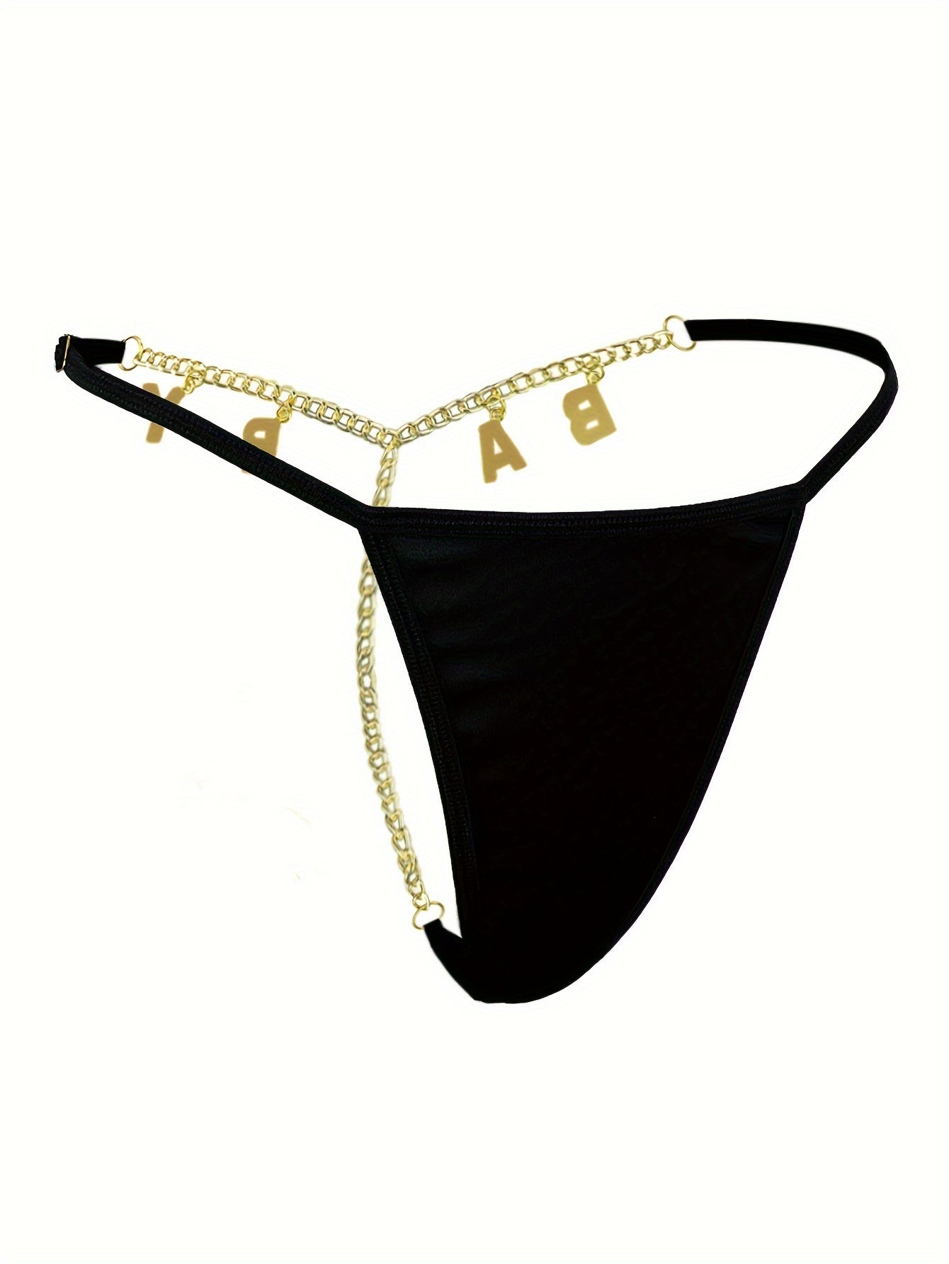 Rhinestone Letter Decorated Golden Chain Thong for Women