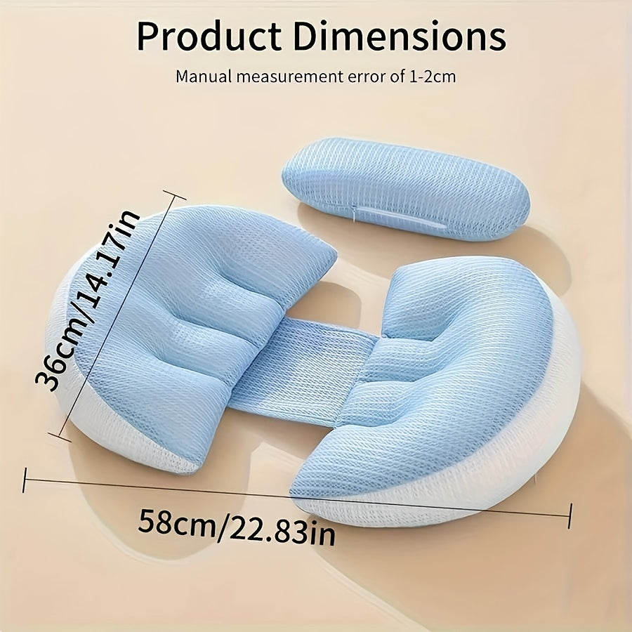 Maternity Pillow for Side Sleeping with Adjustable U-Shaped Support for Belly and Back, Made of Soft Polyester, Perfect for Pregnancy Comfort.