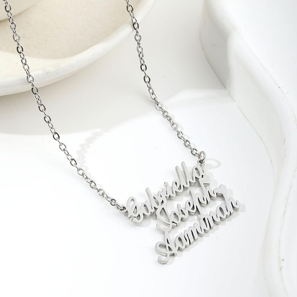 Personalized Stainless Steel Multi-Name Necklace with Custom Family Members' English Letter Pendants