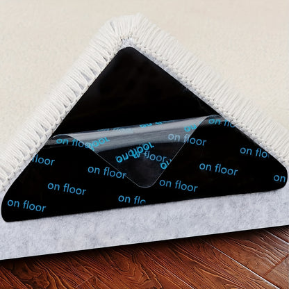 8/12pcs Triangle Non-Slip Rug Corner Pads in Black prevent rugs from moving in living room, dining room, or bathroom.