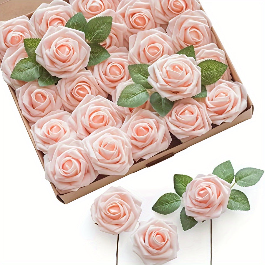 25 artificial roses with stems for DIY wedding bouquets or home decor on Valentine's Day.