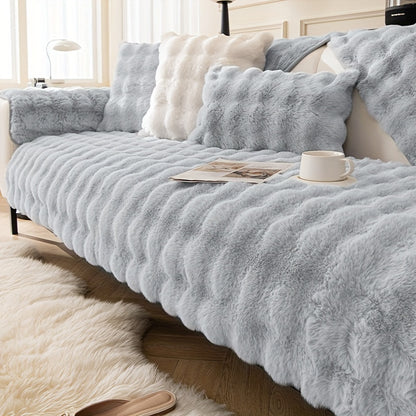 1pc Thick Plush Sofa Cover - Imitation Rabbit Material, Perfect for Winter, Protects Furniture in Bedroom, Office, Living Room.