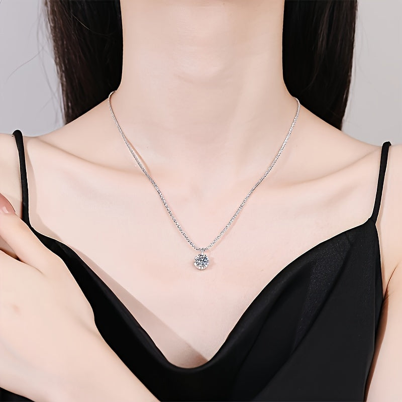 Stylish 925 Sterling Silver Moissanite Pendant Necklace - Featuring a Sparkling Crown Design, Suitable for Everyday or Dressy Outfits, Great for Valentine's Day or Mother's Day Present