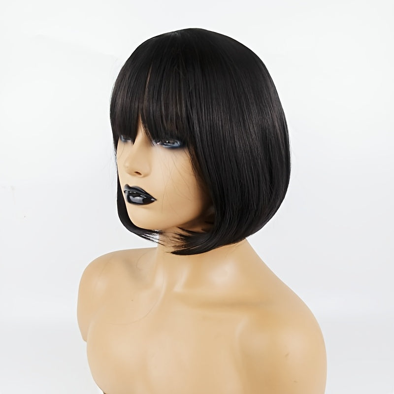 12-Inch Light Brown PVC Wig with Bangs for Women - Ideal for Daily Wear and Role Play, High Temperature Resistant Fiber, Adjustable Size - 1pc