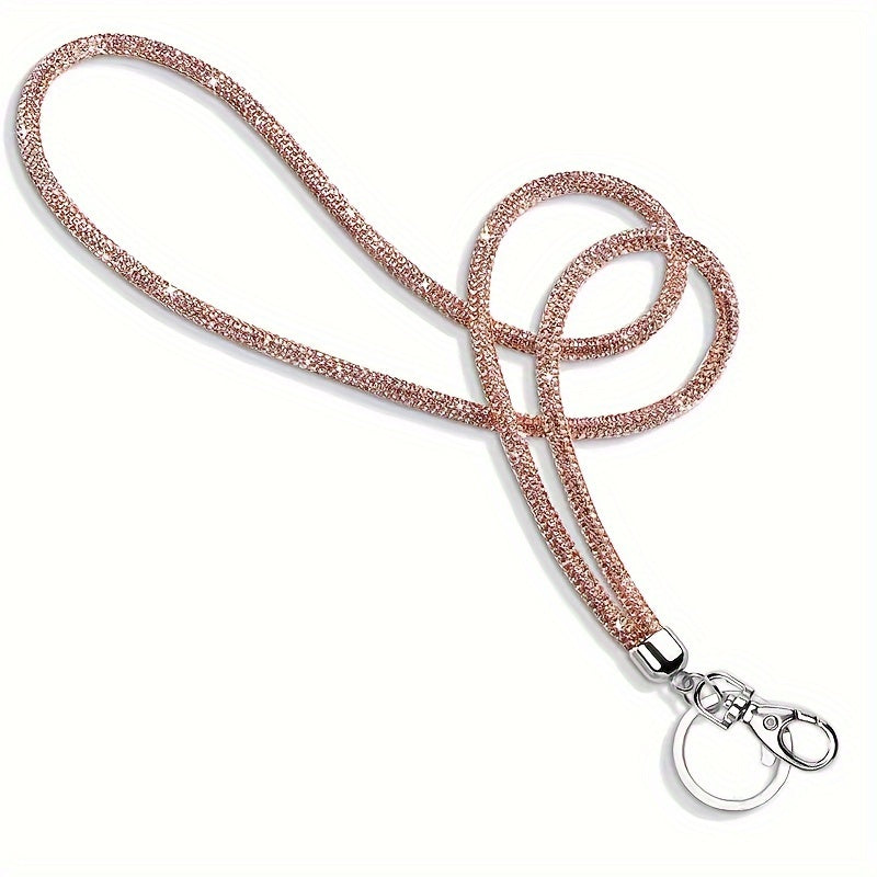 Crystal-studded Office Lanyard with Metal Clasp and Keyring, Sparkly Neck Lanyard for Women, Perfect for ID Cards and Keys