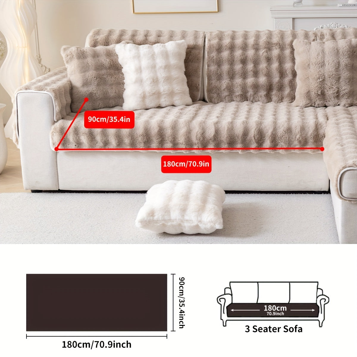 1pc Thick Plush Sofa Cover - Imitation Rabbit Material, Perfect for Winter, Protects Furniture in Bedroom, Office, Living Room.