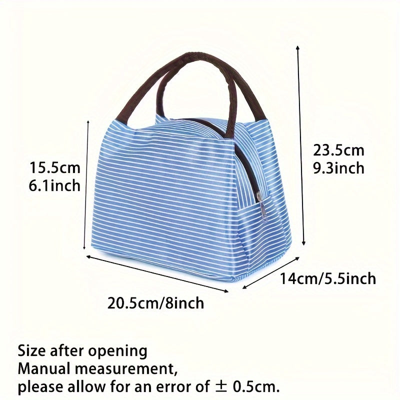 Trendy Insulated Lunch Tote with Striped Design - Made from Sturdy Oxford Cloth, Features Easy-to-Clean Aluminum Foil Lining, Large and Light for Work, Picnics, and Camping