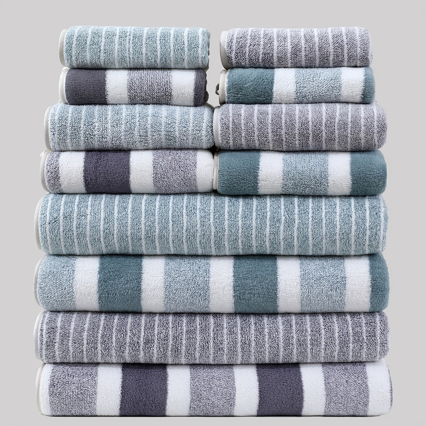 Set of 12 soft and thick microfiber towels ideal for home bathroom, quick-dry absorbent, 85% polyester, 15% nylon, 300gsm, woven wash cloths.