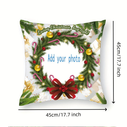 Personalized Christmas 1pc short plush pillowcase with your favorite photos of pets, friends, and family. Perfect for custom Christmas gifts, featuring a double-sided design for festive room decor. Pillow core not included.