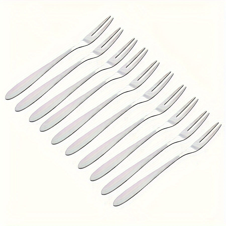 Set of 10 stainless steel dessert forks for kitchen and dining use