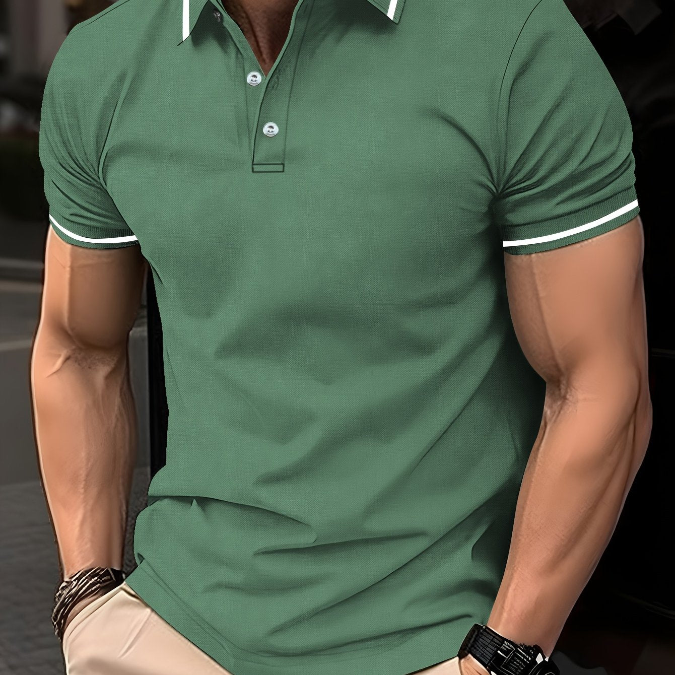 Men's Striped Golf Shirt, Short Sleeve Shirt for Summer Outdoor Casual Wear.