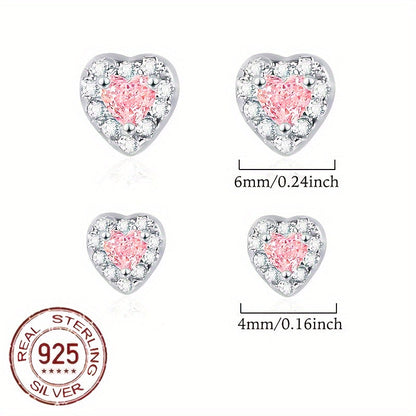 These stylish and versatile earrings are crafted from S925 sterling silver and feature sparkling zirconia in a heart-shaped design. Perfect for daily wear, gifting, or vacation, they have a silvery weight of 0.7-0.5g.